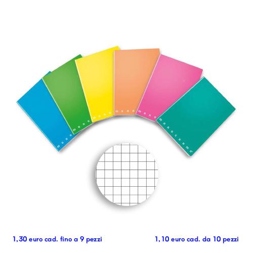 Quadernone a Quadretti 5M Monocromo Fluo 42 Fogli 80gr Colori Assortiti