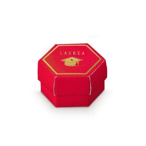 Scotton Contenitore Confettata e Bomboniera Laurea Lino Rosso Esagono 60x40 mm
