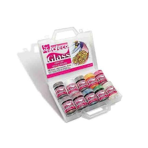 Valigetta 10 colori per vetro/metallo | Set vernici trasparenti per decorazioni artistiche