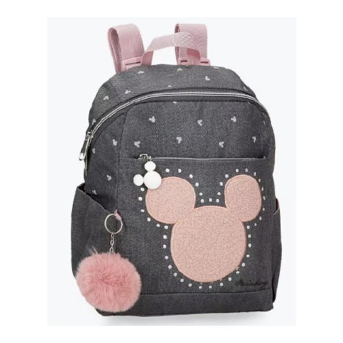 Zaino Disney Mickey Studs 25,5 x 35 x 14 cm con portachiavi a pon-pon